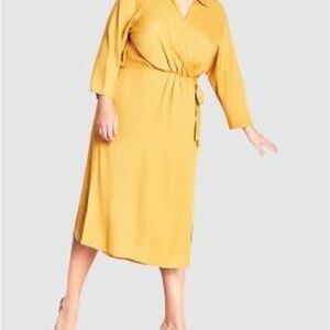 Refinity Dress Vivian XS Mustard Yellow Wrap‎ Midi Dress Classic Capsule Cottage